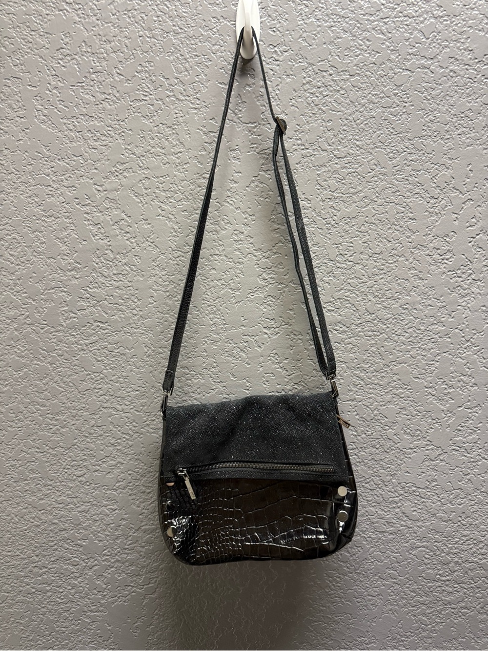 Hammitt Black Crossbody with Croc-Embossed Accent